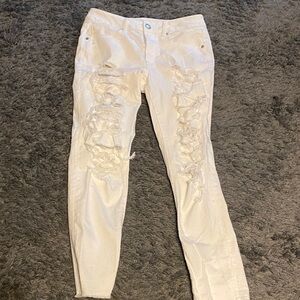 American Eagle Outfitters White Distressed Skinny Jeans